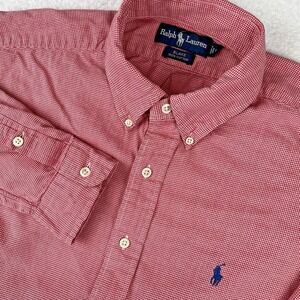 RALPH LAUREN Button Down Shirt Men Large Red Gingham Check Blake Preppy Pony VTG